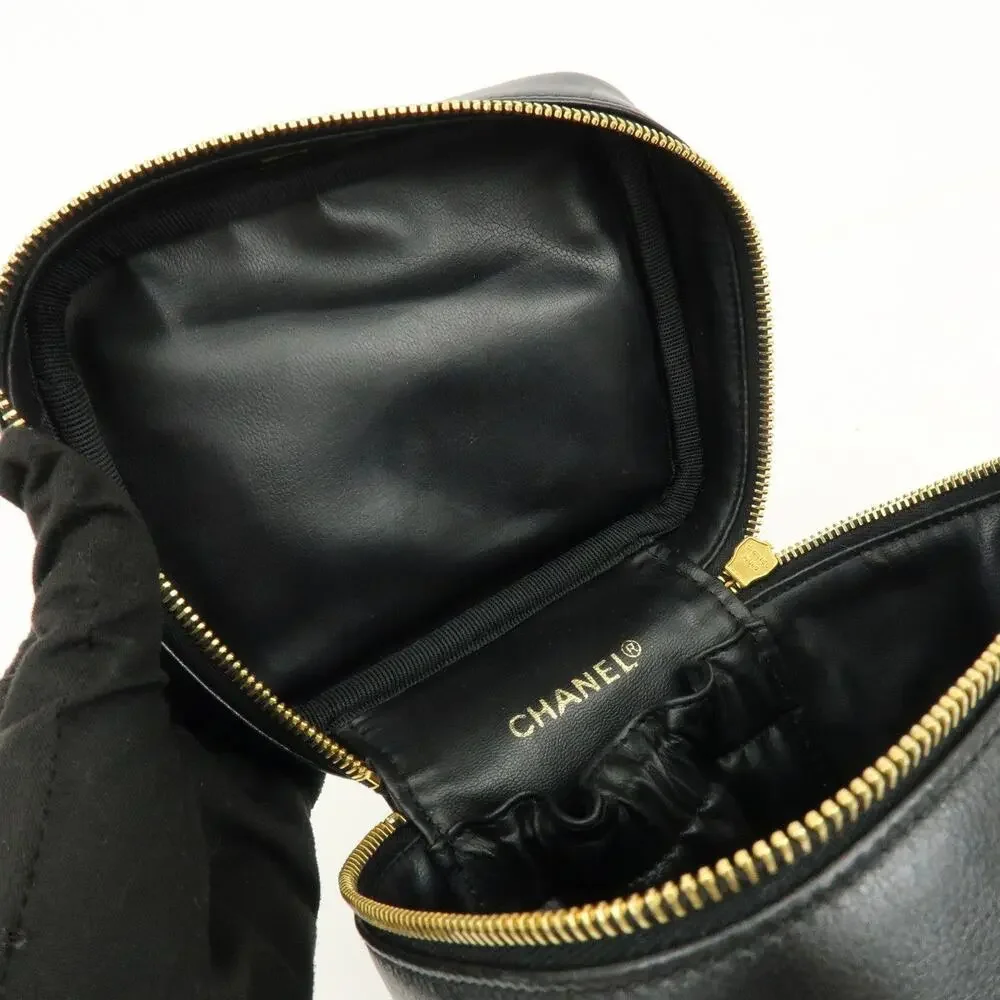Chanel Vanity Case Lambskin Cosmetic Pouch Black